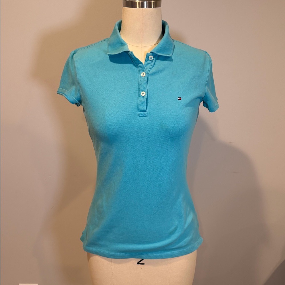 Tommy Hilfiger Women's Slim Fit Stretch Cotton Blue Polo